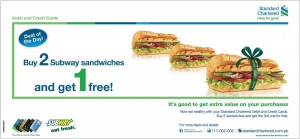 Buy 2 Subway Sandwiches and Get 1 Free