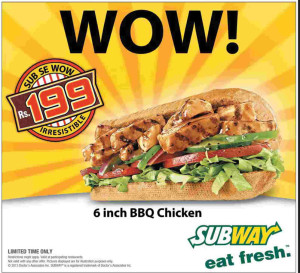 Subway WOW Offer 2013 - 6 inch BBQ Chicken Sub in Rs.199 Only