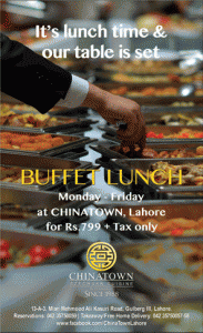 Chinatown Restaurant Lahore Buffet Lunch Offer / Deal 2013