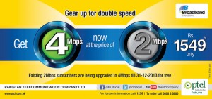 PTCL Broadband Pakage Upgradation of 2 Mbps to 4 Mbps Free