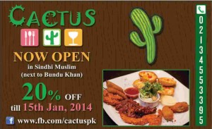 Cactus Restaurant / Cafe Pakistan Offer 2013 - 2014