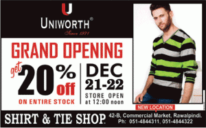 Uniworth Shirt & Tie Shop Rawalpindi Sale 2013 December