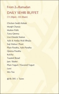 Monal Islamabad Sehri Buffet Deal 2014 Menu