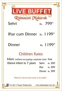 Salt n Pepper Village Lahore Iftar Deal 2014 Dinner Sehri Buffet Detailed