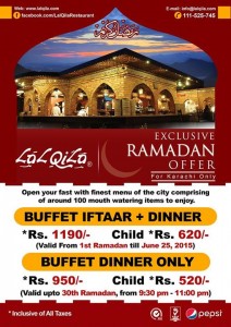 Lal Qila Karachi Iftar Buffet Dinner Deal 2015